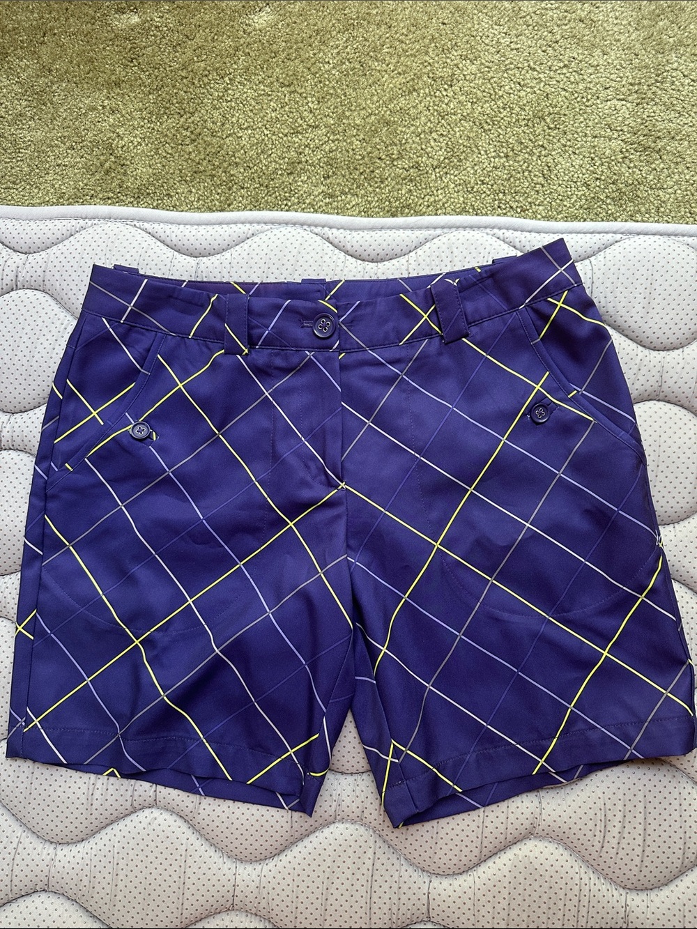 Nike golf ..Purple Athletic Shorts with Yellow and light purple windowpane